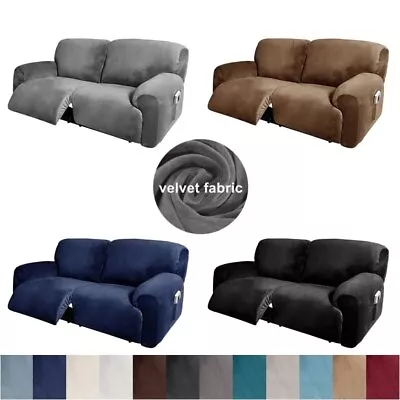 2 Seater Large Size Velvet Recliner Sofa Cover Armchair Covers Stretch Slipcover • $187.73