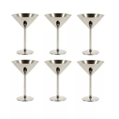 Set Of 6 Martini Cocktail Glasses Vintage Retro Stainless Steel Goblets Cosmo • £22.90