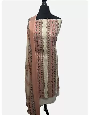 Pakistani Indian Women's Printed Linen Suit Dress Unstitched Shalwar Kameez • £17.95