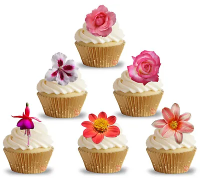 24 Edible Pre-cut Flowers Iced Fondant / Card Cupcake Fairy Cake Toppers • £2.50