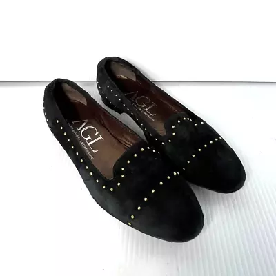 AGL Attilio Giusti Leombruni Studded Flats Suede Loafers Black Size EU 38 US 8 • $65