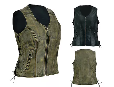 Ladies Vintage Genuine Biker Leather Vest Motorcycle Club Waistcoat Australia • $79.99