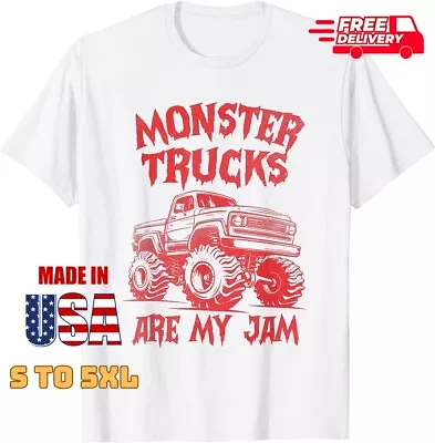 Distressed Monster Trucks Are My Jam Race Day Red Vintage T-shirt Freeship • $18.99