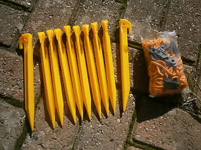 10 X Halfords Tent Pegs + 3 X Reflective Guy Lines • £5