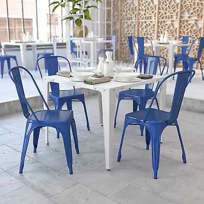 Luke Commercial Grade 4 Pack Blue Metal Indoor-Outdoor Stackable Chair • $456.45