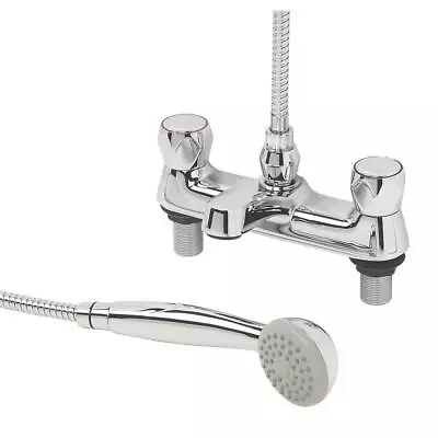 Swirl Bath Shower Mixer Tap Deck-Mounted Round Head Double Lever Chrome Plated • £36.09