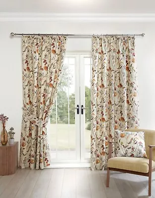 3  Pencil Pleat Curtains Pair Grove Autumn Floral Ready Made By Sundour Multi • £38.69