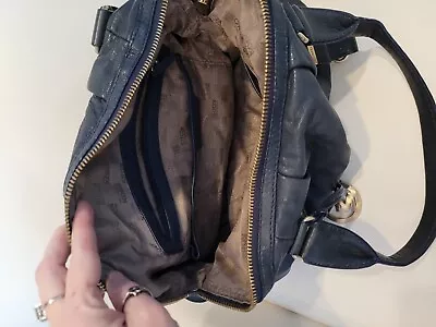 Michael Kors Vintage Leather Satchel In Navy Goldtone B-0810 Bag Shoulder Purse • $44.10