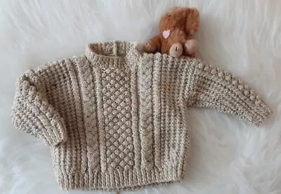 Hand Knitted Baby Aran Jumper 3-6 Months • £4.95