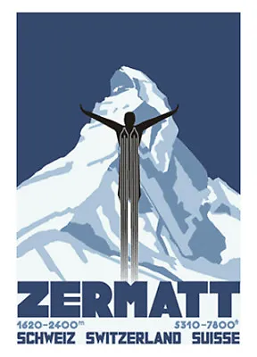 ZERMATT Matterhorn Switzerland SKI JUMPING Vintage 20x28 POSTER Reproduction • $21.24