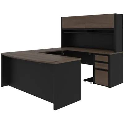 Bestar Connexion 6 Piece U Shaped Computer Desk With Hutch In Antigua And Black • $1401.99