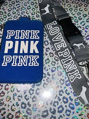 Victoria's Secret Pink Htf Royal Blue Lanyard Zip Id Card Holder • $24.99
