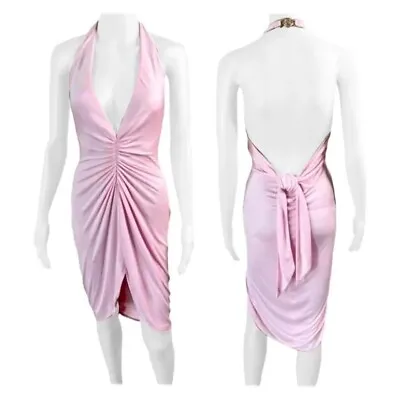 Versace S/S 2005 Runway Plunging Hi-Low Ruched Open Back Pink Dress • $2450