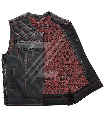 Diamond Quilted Motorcycle Club Riding Vests Men's Cowhide Leather Vest Bikers • $162