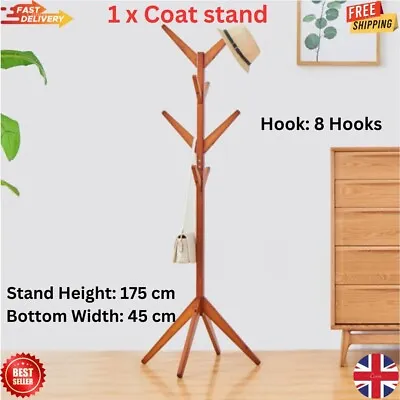 Wooden Coat Stand Coat/Umbrella/Hat Jacket/Floor Standing Rack Clothes Hanger • £18.99