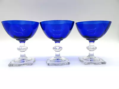 Lot 3 Vintage Heisey Glass Cobalt Blue Champagne Goblets Optic Bowl Carcassone • $99