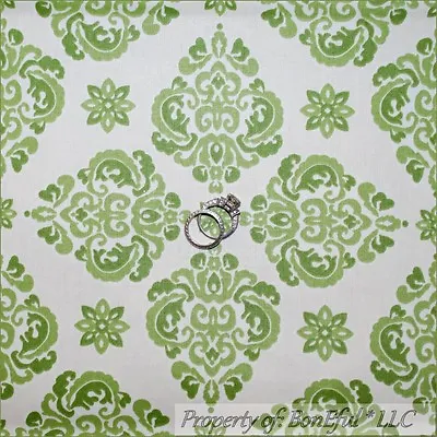 BonEful Fabric FQ Cotton Decorator Green White VTG French Country Flower Damask • $12.50