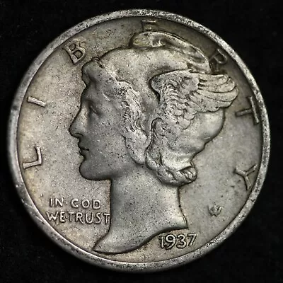 1937-D Mercury Silver Dime CHOICE AU FREE SHIPPING WM W37   • $20