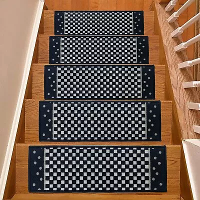 Stair Treads Checkered Black-White Design Skid Slip Resistant Backing 8 X26  • $29.99