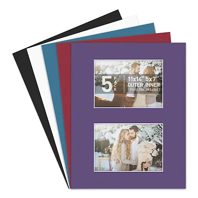 5 Pack 11x14 Picture Mats Acid Free 4-ply White Core For Two Photos Framing • $15.69