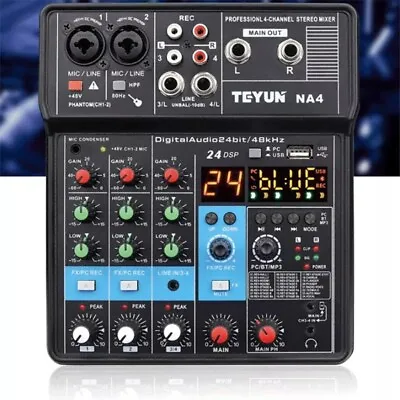 4 Channel Professional Audio Mixer With Digital Effects Bluetooth Processor • £64.99