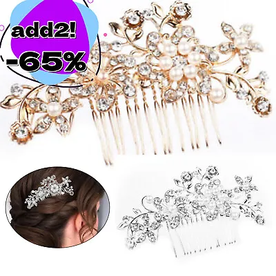 Bridal Flower Hair Comb Diamante Crystal Pearl Clip Slide Hairpiece Prom Wedding • £3.50