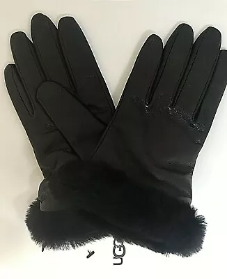 NWT $110 UGG LEATHER GLOVES Shearling Cuffs Size M • $40