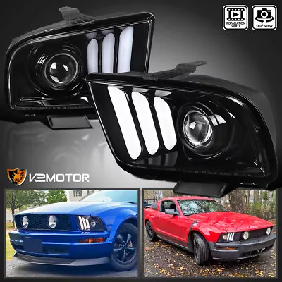 Jet Black Fits 2005-2009 Ford Mustang Projector Headlights Lamps LED Strip Tube • $182.79