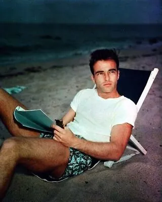 Montgomery Clift In White T-shirt & Swim Shorts Sitting On Beach 24x30 Poster • $29.99