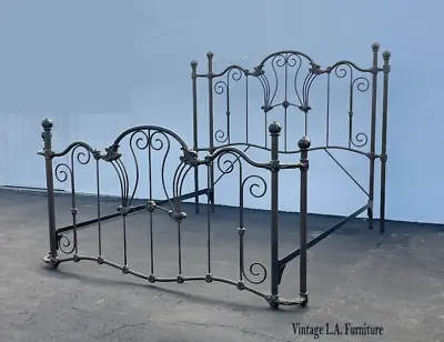 Vintage French Country Queen Wesley Allen Bed Frame Black Headboard Footboard • $1550