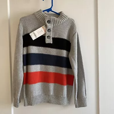 Gymboree Boys Pullover Grey Sweater With Blue Black And Orange Stripe Size 5/6 • $14