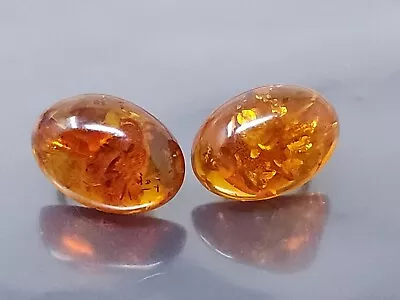 Vintage Yellow Natural Baltic Amber Oval Small Clip Earrings • $35