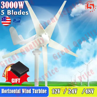 $70.95 • Buy 3000W Wind Turbine Generator 5 Blades Charger Controller Power DC 12/24/48V KIT