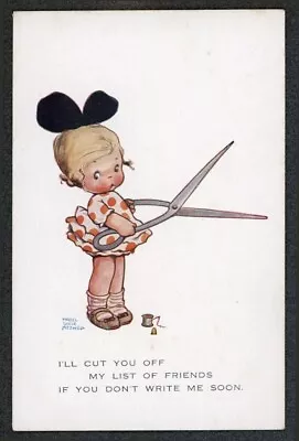 Mabel Lucie Attwell Children’s Artist I’ll Cut You Off Girl With Scissors & Bow • £6