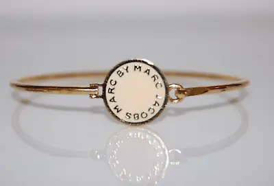 Elegant Marc Jacobs Logo Cream Enamel Golden Modern Style Bangle Cuff Bracelet • $24.75