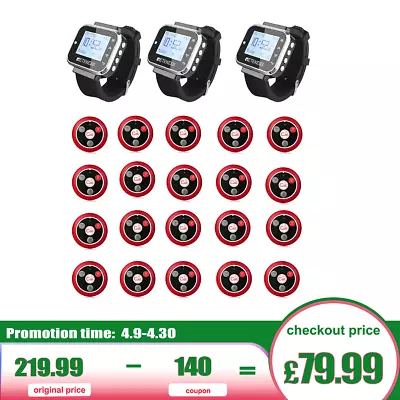 Retekess Restaurant Wireless Calling System 3 Watch 20 Call Buttons For Hospital • £79.99