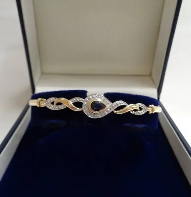 Fine Sapphire And Diamond Bangle 9ct Yellow Gold – Internal Diameter 62 Mm • £395