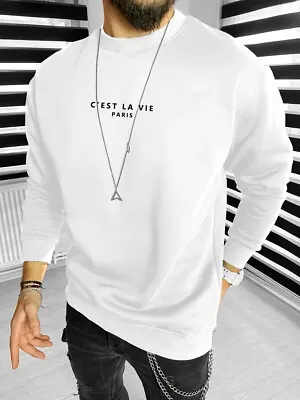 C'est La Vie Paris Print Sweatshirt Men's White Graphic Design Crew Neck • $20