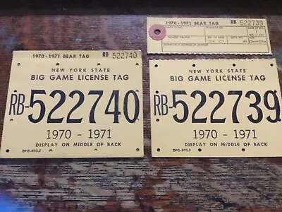 2 New York NY Big Game Hunting License  Tag  In Order 1970 • $1.99