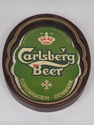 Carlsberg Beer Mirrored Sign Bar Vtg 80s Pub Mirror Mancave Copenhagen Denmark • $47.99