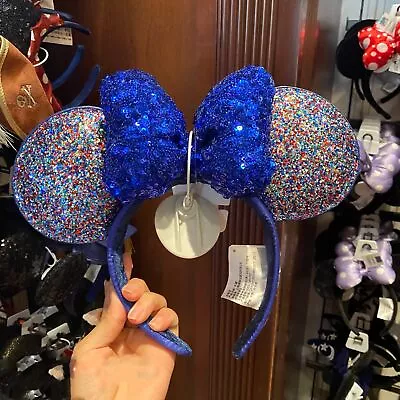 US Disney Parks Minnie Ears Mouse 2020 Celebration Blue Sparkle Bow Headband • $17.69