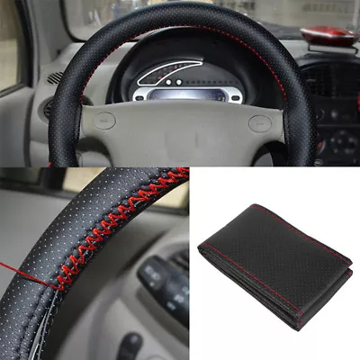 Black+Red DIY Car Steering Wheel Cover 38cm With Needle And Thread AGP_ • £5.87