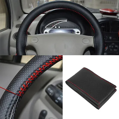 Black+Red DIY Car Steering Wheel Cover 38cm With Needle And Thread AGTM • £4.60