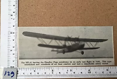 Imperial Airways HP42 Leaving Handley Page Aerodrome 1930 Press Cutting 1949 • £3.25