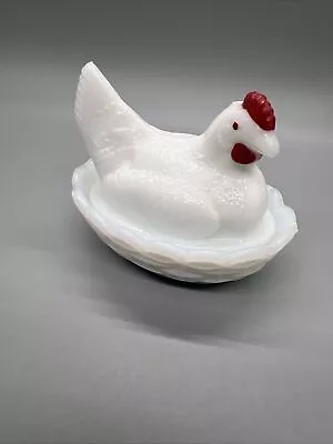 Vintage Hazel Atlas Milk Glass Hen On Nest Lidded Trinket Dish Candy Dish • $17.50