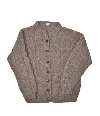 Inca Trail 100% Wool Cardigan Sweater Womens L Brown Chunky Cable Knit Ecuador • $46.94