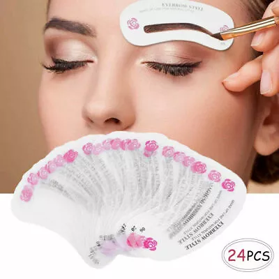 24Pcs Eyebrow Stencils Shaper Grooming Kit Brow Make-Up Template Tool Reusable • £3.99