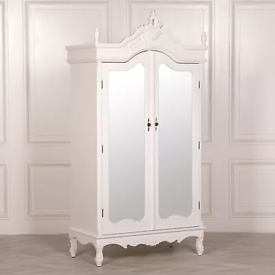 French Antique White Chateau Shabby Chic Mirrored Double Armoire Wardrobe • £844.99