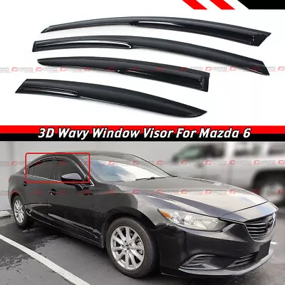 JDM Wavy 3D Smoked Window Visor Rain Guard Deflector For 2014-21 Mazda 6 Sedan • $35.04