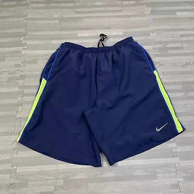 Nike Dri-Fit Lined Running Shorts Mens Size Large 8  Athletic Workout Navy Volt • $15.98
